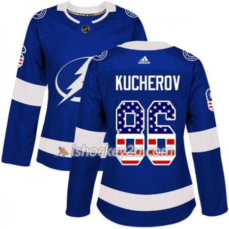 Dame NHL Tampa Bay Lightning Trøje Nikita Kucherov 86 Adidas 2017-2018 Blå USA Flag Fashion Authentic